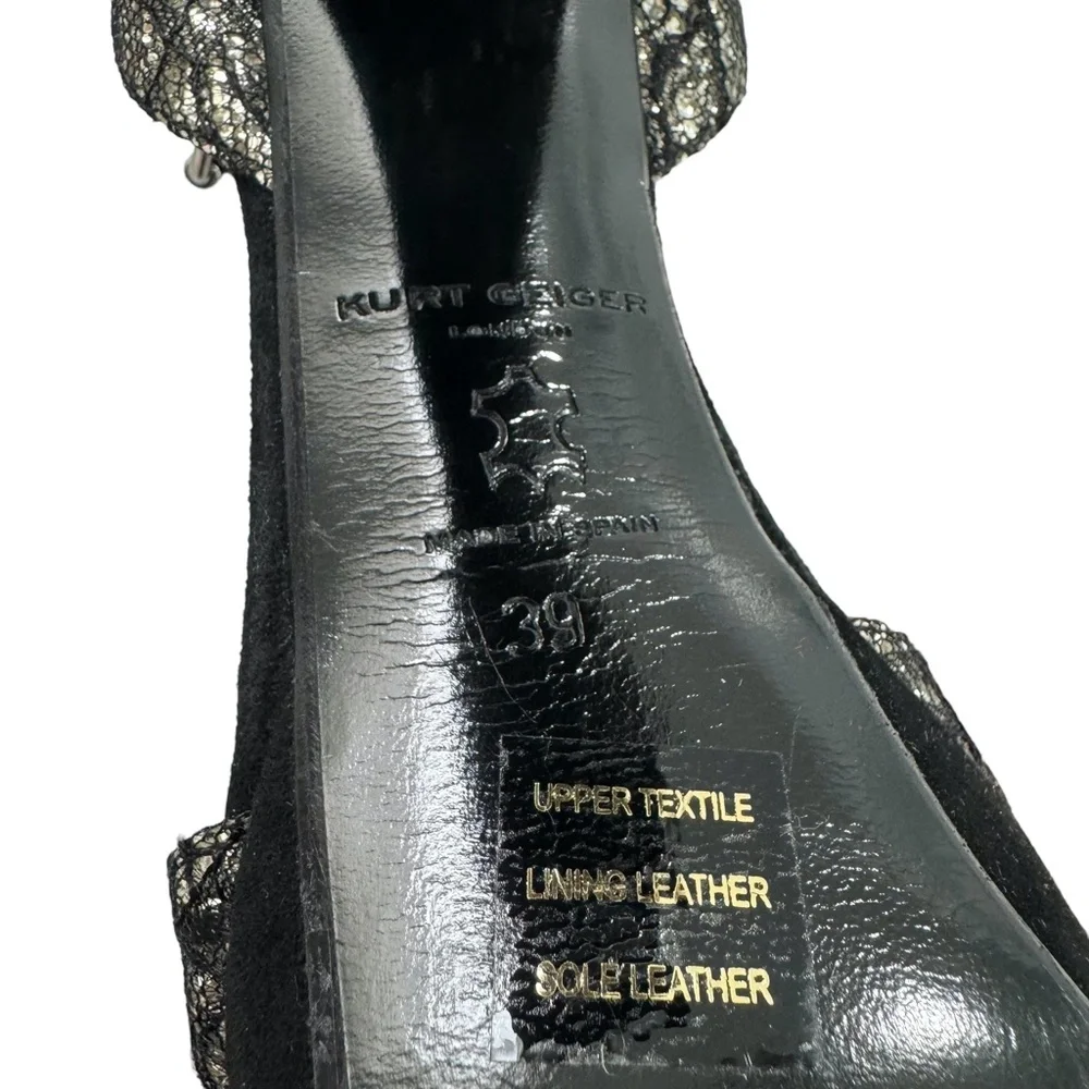 KURT GEIGER BLACK LACE OVER SILVER GLITTER PLATFORM HEELED SANDALS